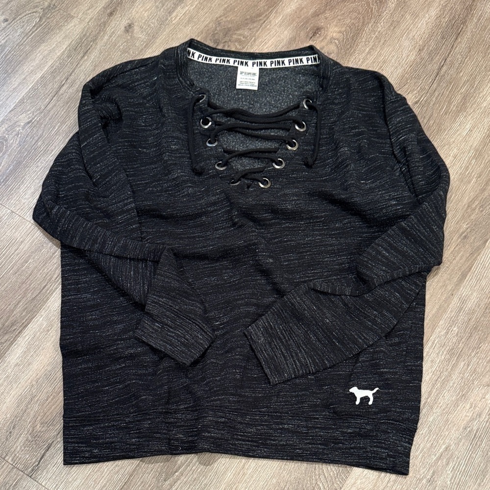 PINK Victoria's Secret Charcoal Lace-Up Top